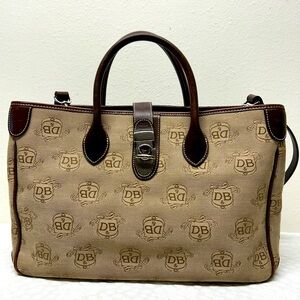 DOONEY & BOURKE Double Handle Signature Tan Canvas & Leather Trim Tote